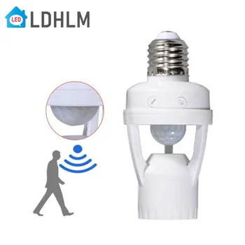LDHLM PIR אדם הראשון חיישן תנועה, LED מנורת לילה שקע בסיס E27 AC 110V-220V זמן עיכוב מתכוונן בורר 360 מעלות