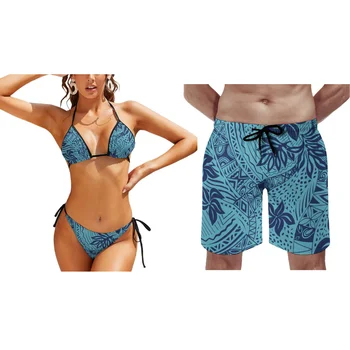 נשים החוף של שכיבת בגד ים שני חלקים מותאמים אישית בציר תבנית ביקיני פולינזי ביקיני סקסי לגברים חוף מכנסיים הזוג קבעו